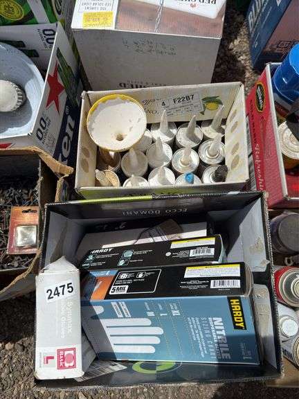 Caulk Tubes, Funnel, Brushes, and Hardy Gloves Lot