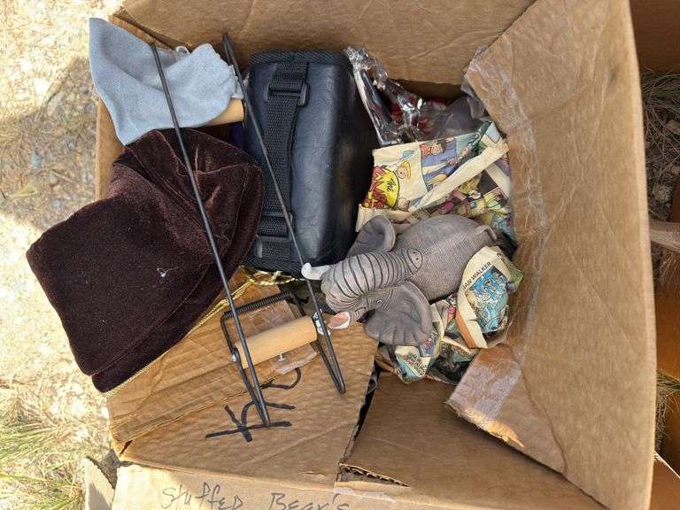 Box Lot: Stuffed Bears, Elephant Puppet, and Other Collectibles