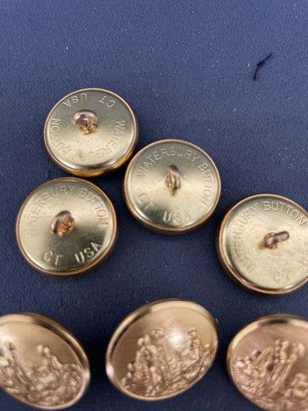 Lot of Waterbury Button Co. CT USA Gold-Tone Buttons with Embossed Figures