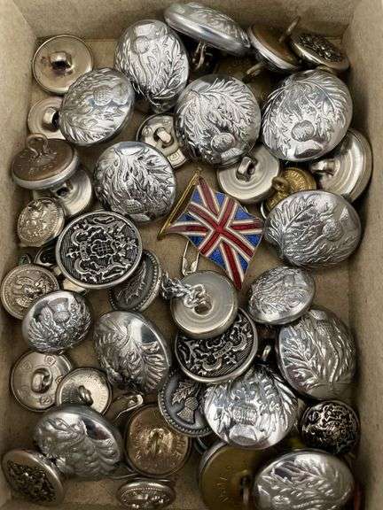 Collection of Assorted Buttons with British Flag Pin