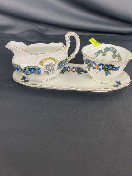 Adderley Fine Bone China Cream, Sugar, and Tray Set - Tartan