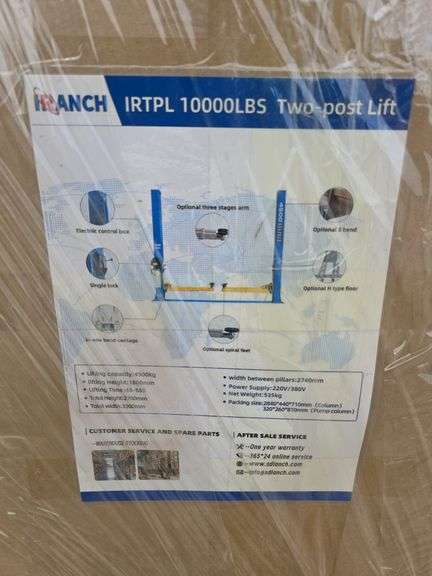 New IRTPL 10,000 LB Two Post Lift- Blue