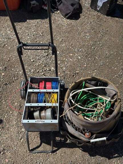 Rolling Wire Cart with Wire Spools and Utility Bag