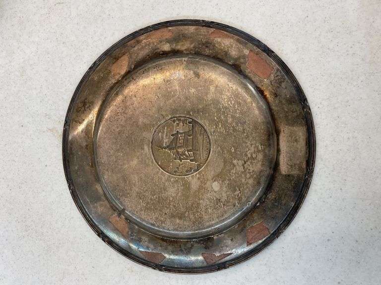 Ornate Silver Plated Decorative Plate with Landmark Detail