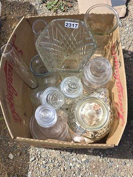 Box Lot of Various Clear Glass Jars and Vases image