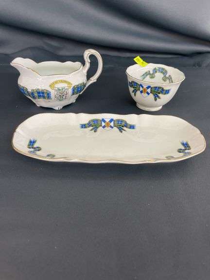 Adderley Fine Bone China Cream, Sugar, and Tray Set - Tartan