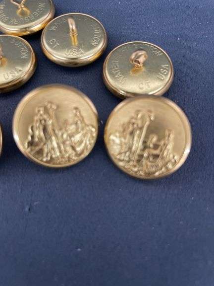 Lot of Waterbury Button Co. CT USA Gold-Tone Buttons with Embossed Figures