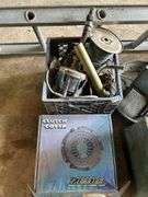 Miscellaneous auto parts, come along, crate and metal box