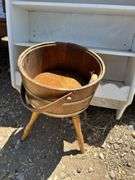 Painted Wooden Shelf and Wooden Bucket Stool