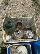 Boxes of Home Decor Items: Oil Lamps, Wood Bowl, & Decorative Balls