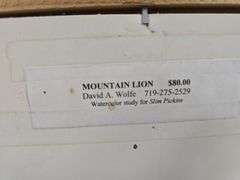 David Wolfe "Mountain Lion" Water Color Framed Art