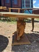 Elephant Carved Wood End Table with Glass Top