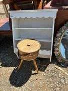 Painted Wooden Shelf and Wooden Bucket Stool