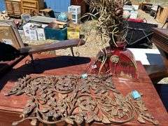 Drop Leaf Table with Decorative Iron Floral Panel and Vase
