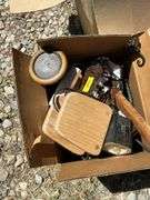 Box Lot: Cookware, Globe, and Assorted Household Items
