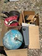 Box Lot: Cookware, Globe, and Assorted Household Items