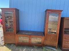 Three-Piece Entertainment Center with Glass Door Cabinets
