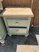Pair of Green Painted Wood Two Drawer Nightstand