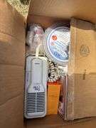 Box Lot: Lamp, Hair Curlers, and Assorted Household Items