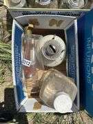 Boxes of Home Decor Items: Oil Lamps, Wood Bowl, & Decorative Balls