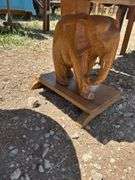 Elephant Carved Wood End Table with Glass Top