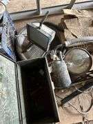 Miscellaneous auto parts, come along, crate and metal box