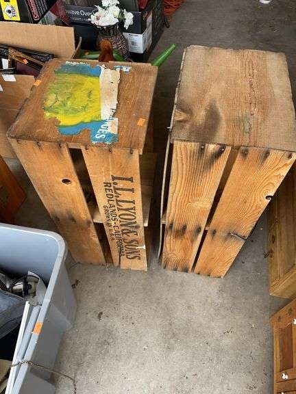 Two vintage fruit crates and an oak box image