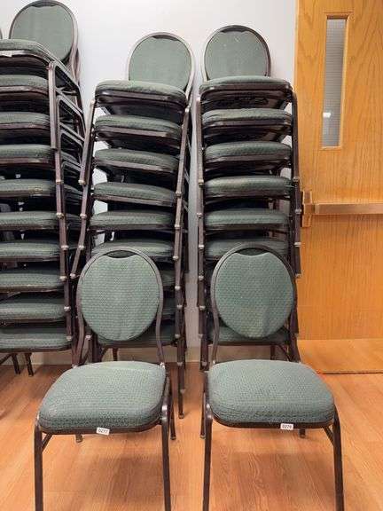 Event center chairs stack of 10 (bronze colored frame green Cushions image