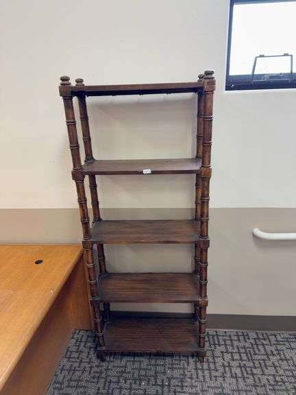 vintage wooden étagère / open shelf unit. image