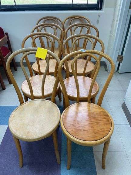 Lot of eight wooden chairs from the study hall library at the Abbey image