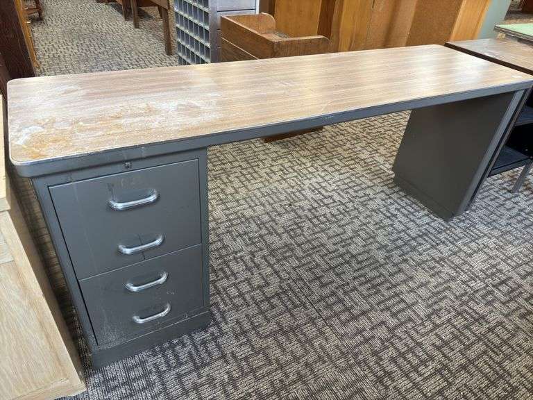 Metal filing cabinet,desk combo image