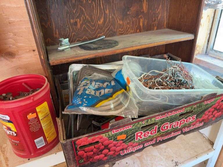 Box of misc shelf mounts wire and assorted items image