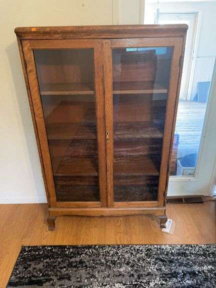 Antique Oak bookcase with glass doors image