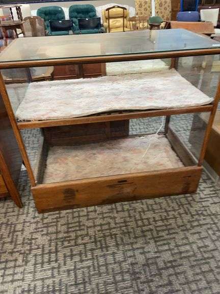 Wood and glass display cabinet image