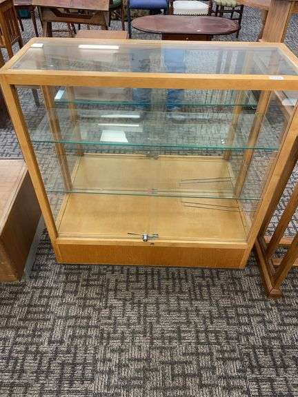 Wood and glass display cabinet image