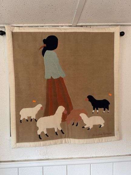 Textile art wall hanging, fabric applique on cloth backing image