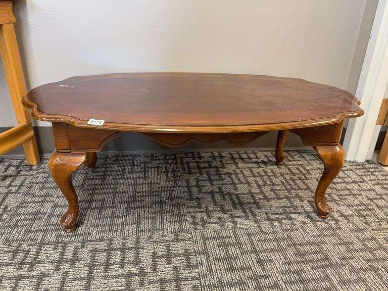 Vintage Oval Wooden Coffee Table with Cabriole Legs image