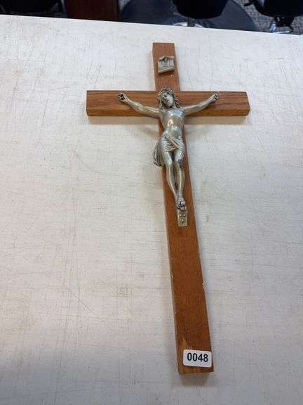 Wooden Wall Crucifix with Silver-Tone Christ Figure image
