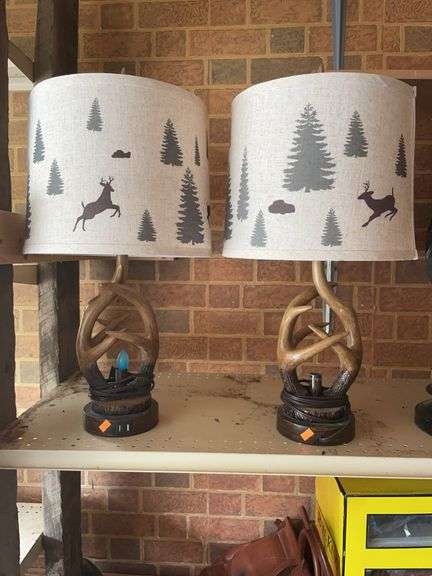 Faux antler lamps. Set of two with shades. image