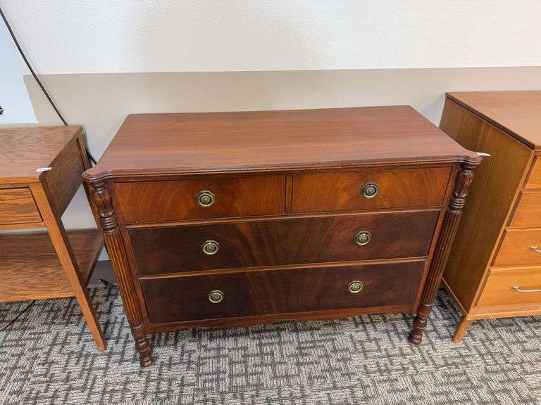 antique 4-drawer dresser with turned side posts. image