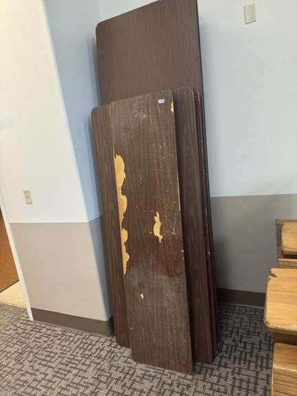 8 assorted wooden folding tables. 1-1.5x6, 2-6x2.5, 5 2.5x8 image