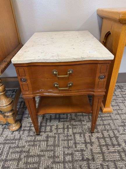 Vintage Wooden Side Table with Marble Top image
