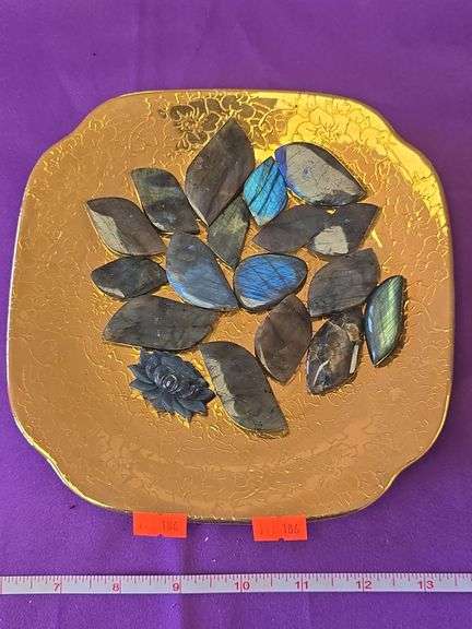 Lapidary Jewelry Labradorite Palm Stone lot on Decorative Plate image
