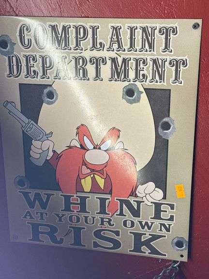 Complaint department tin sign. Yosemite Sam image