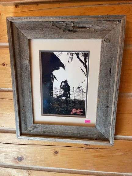 Barnwood framed cowgirl picture image