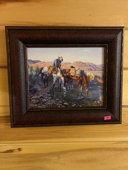Cowboy with Horses getting a drink at a creak image