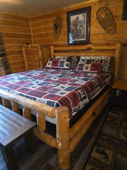 King Size Log Bed w/ Mattress and Bedding image