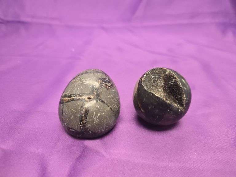 Septarian Quattro Calcite half polished Egg w Druzy lot image