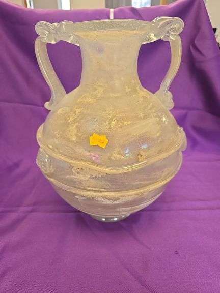 Monolithic 1930's Murano Roman Glass Iredescent Scavo applied glass Vase image