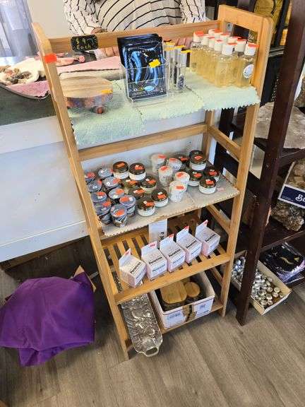 Oak 4 Teir Display Shelf (Contents Not Included) image